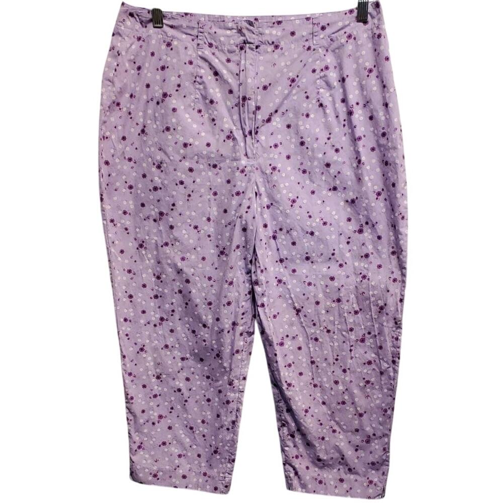 Chelsea Studio Women's Purple light weight Capri's Floral flowers Plus Size 16